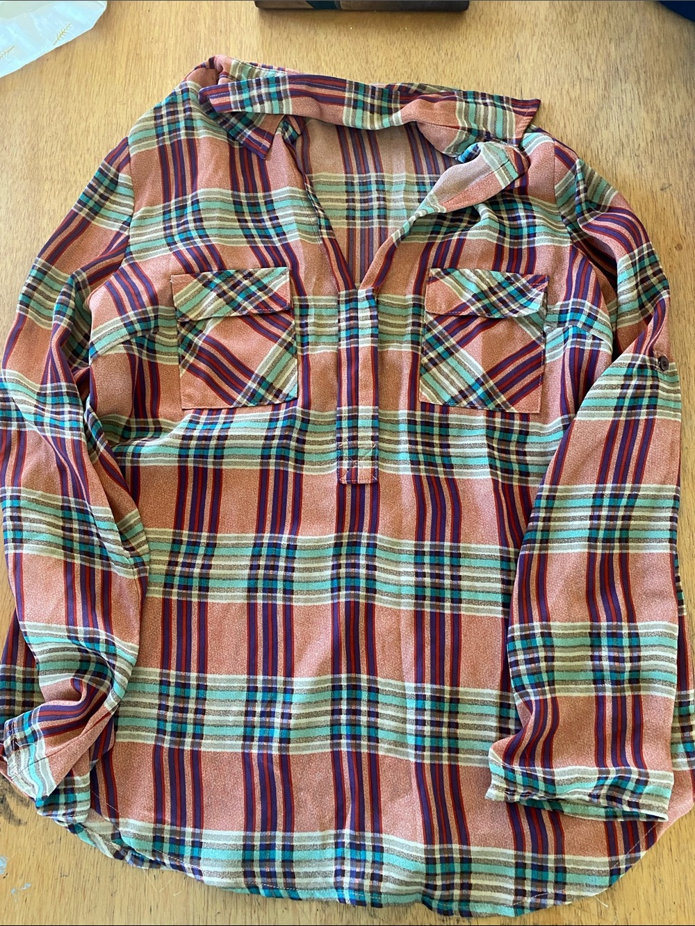 Skies Are Blue Rust Plaid Pullover Shirt